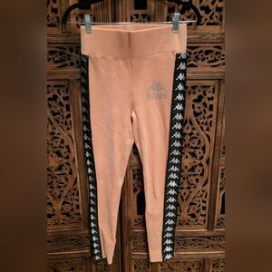 Kappa Women's Bandana Peach Velour Leggings w/ Rhinestone & Black Logo, Sz Med